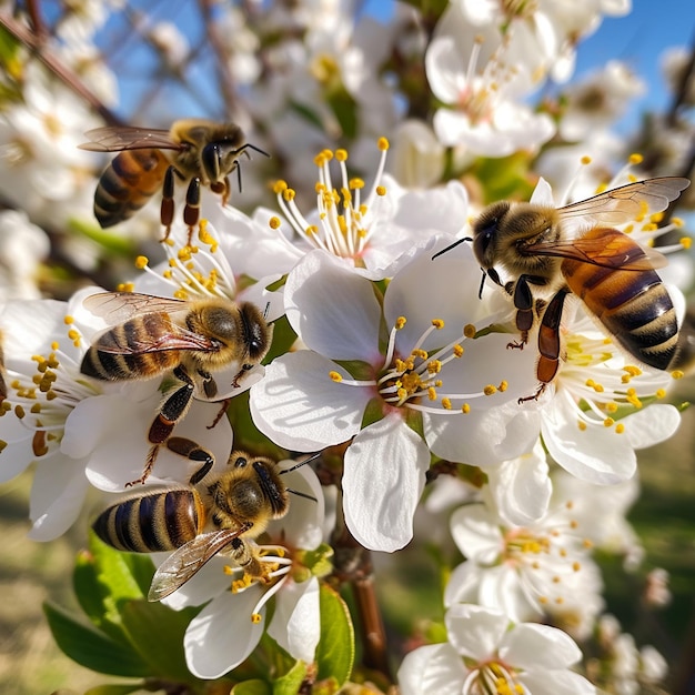 Honingbijen op bloesem
